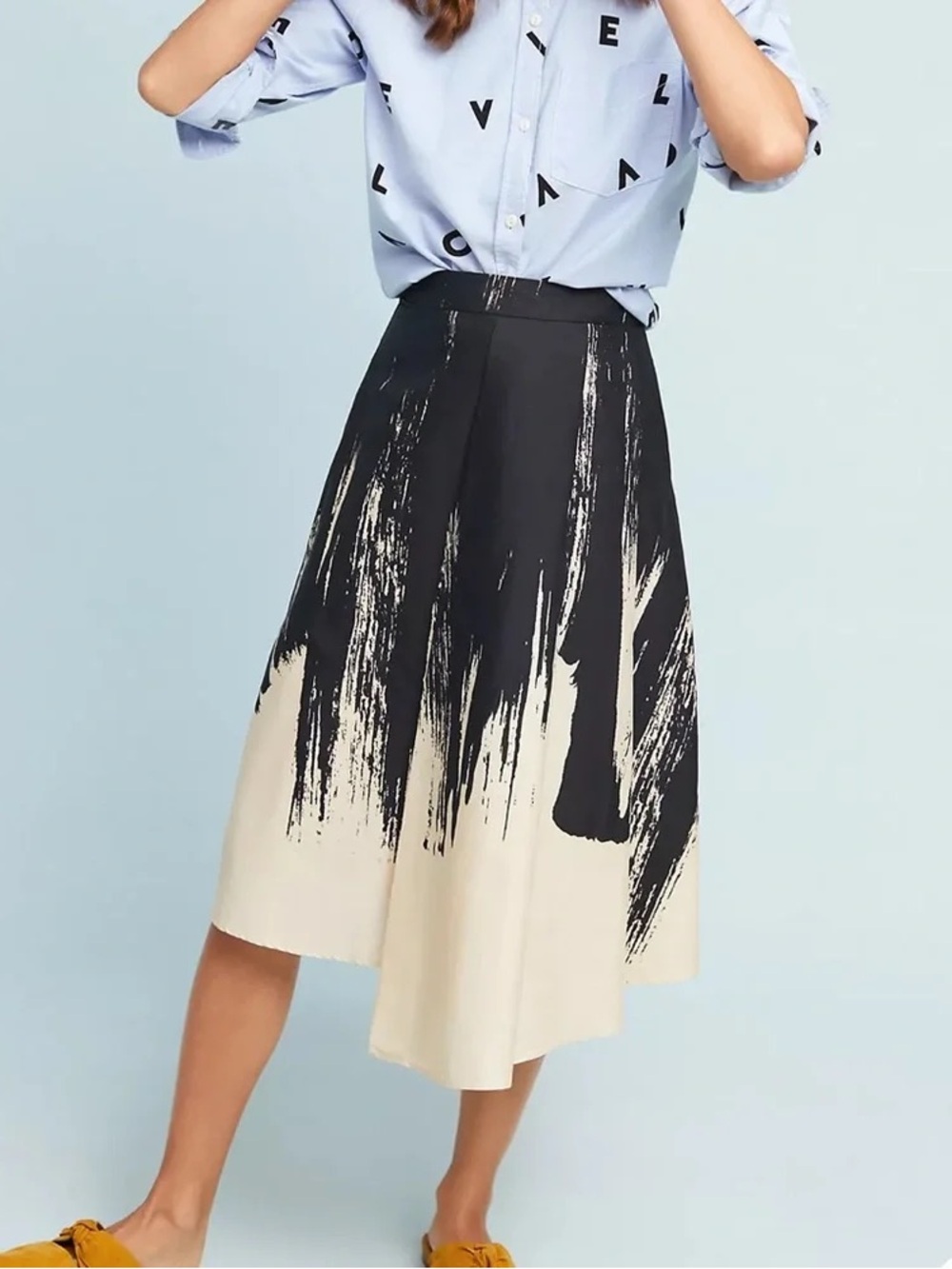 Anthropologie Black and Cream Artistic Skirt